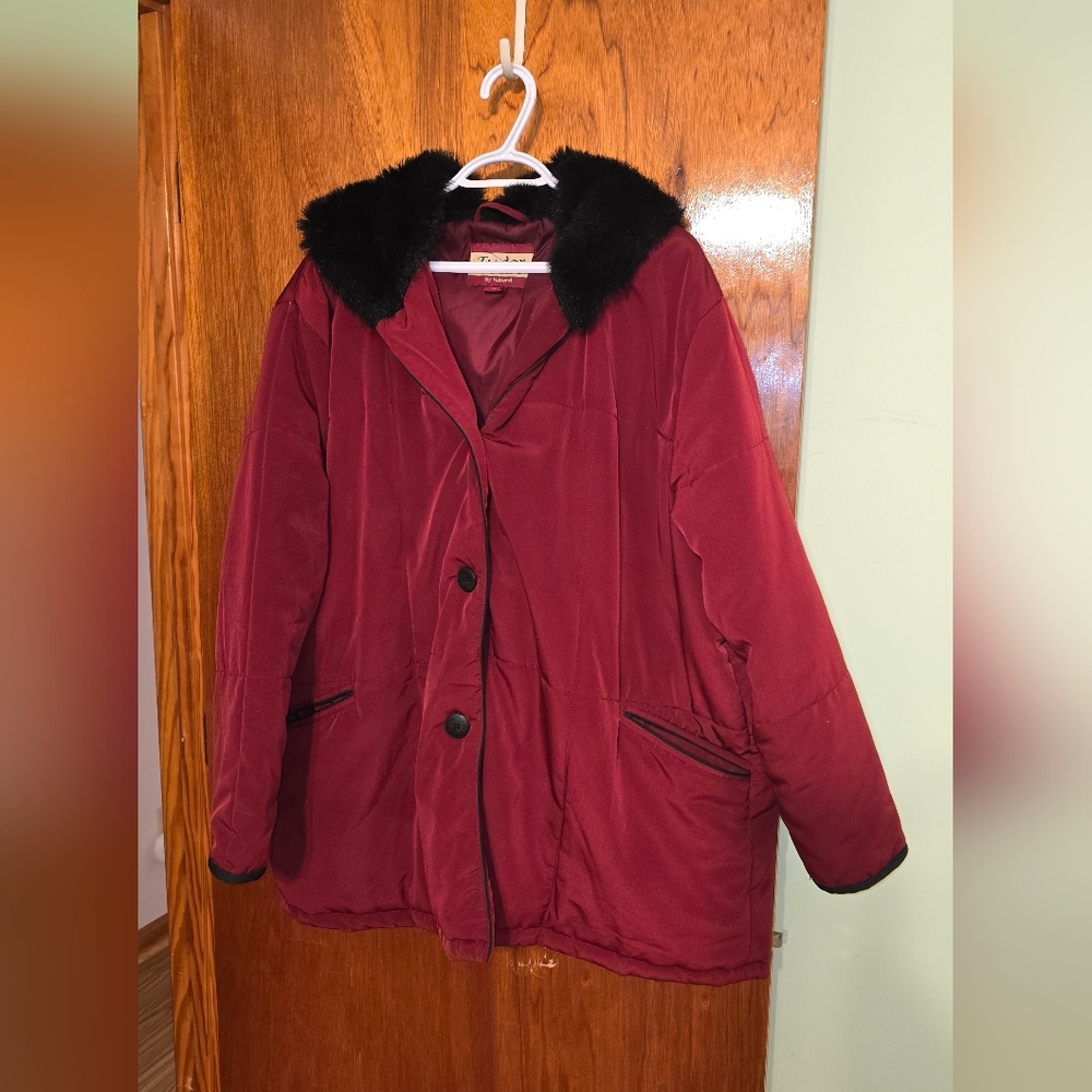 Tudor Court Maroon Puffer Jacket with Black Accents